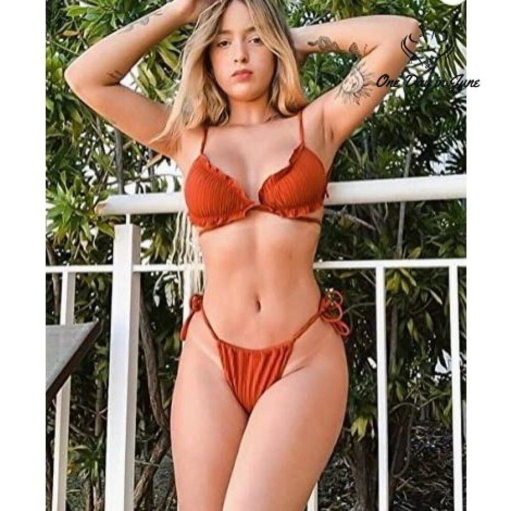 Lilosy Ribbed Padded String Thong Brazilian Size M